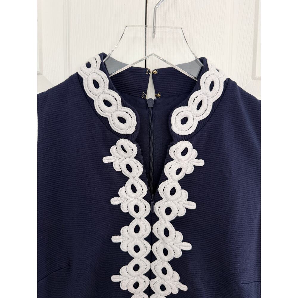 Lilly Pulitzer Callista Navy Blue Ottoman Knit Shift Dress Lace Trim Coastal - Picture 4 of 8